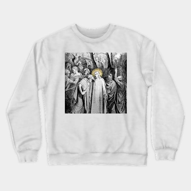 Universal traitor Judas gives the kiss of betrayal to the face of Jesus Christ Crewneck Sweatshirt by Marccelus